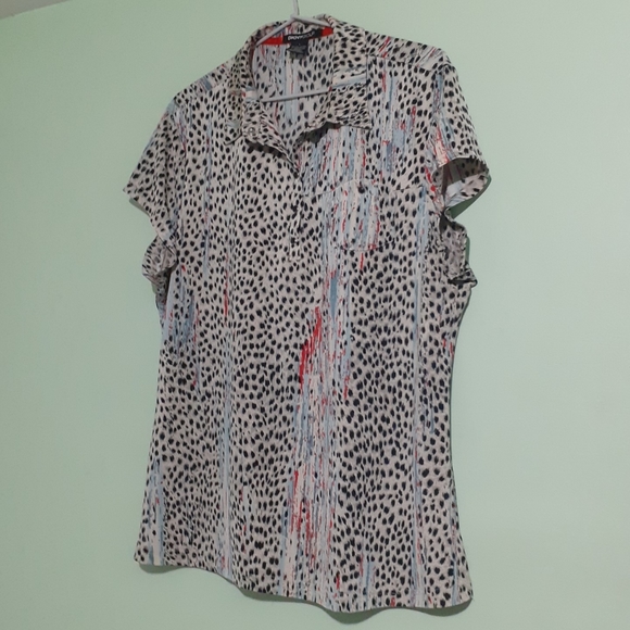 Stretchy Cheetah Leopard print L blouse with snap buttons Summertime Active-ated - Picture 2 of 4